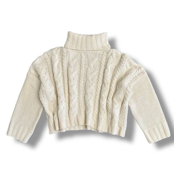 Love Tree Cream Cable Knit Chunky Turtleneck Sweater Women’s Large Cropped Knit - Picture 1 of 7